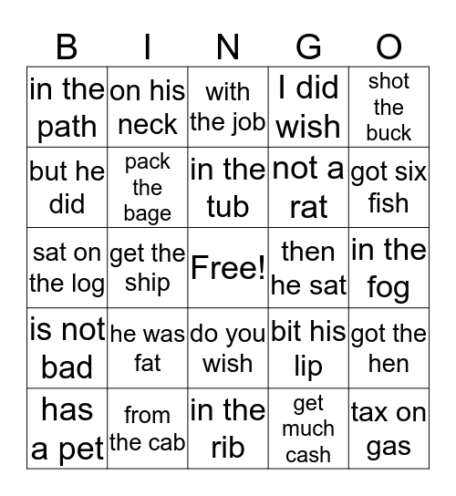 WILSON 1.3 b phrase -2 BIngo Card