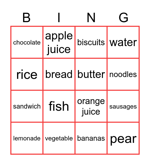 Unit 17: What would you like to eat? Bingo Card