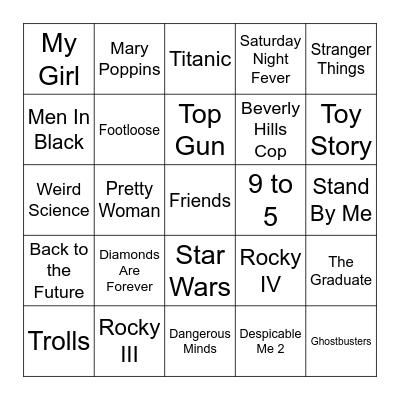 Movies and TV Bingo Card
