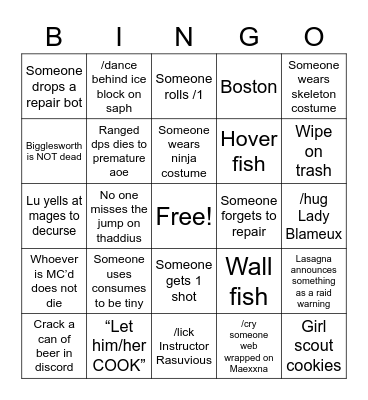 Happy Hour Naxx Bingo Card