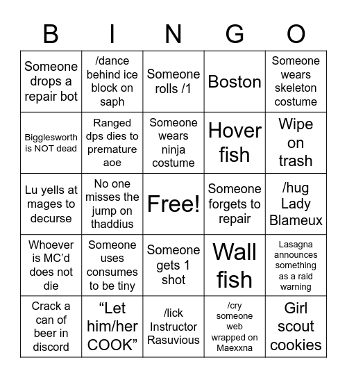 Happy Hour Naxx Bingo Card