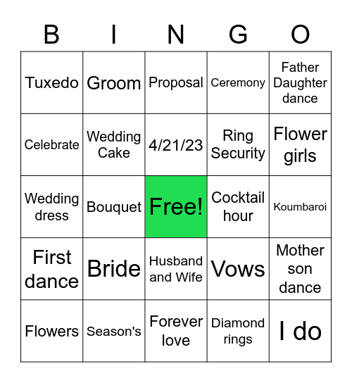 Wedding Bingo Card