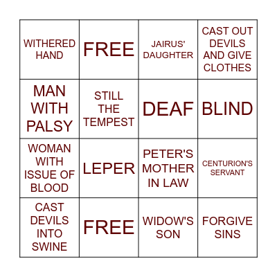 MIRACLE Bingo Card