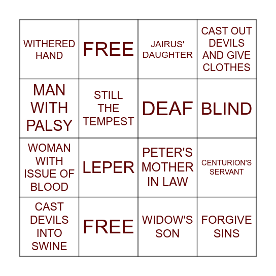 MIRACLE Bingo Card