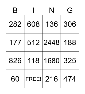 2 digit x 1 digit Multiplication Bingo Card