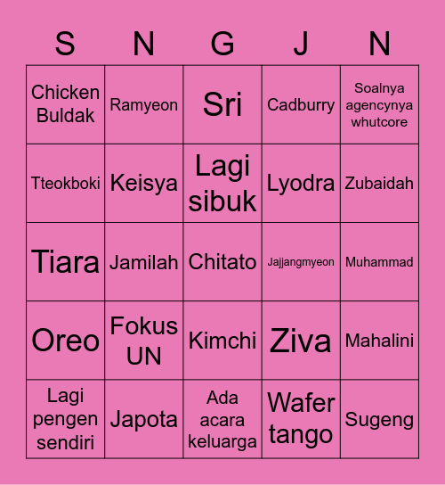 Bingo bongo Bingo Card