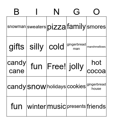 Winter Party Bingo Card