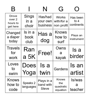 Find someone who… Bingo Card