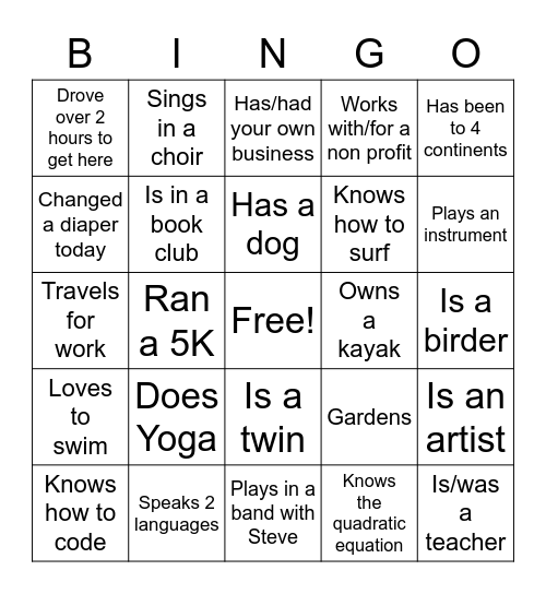 Find someone who… Bingo Card
