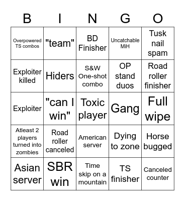 YBA SBR Bingo Card