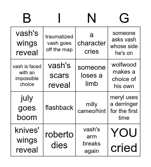 TRIGUN STAMPEDE FINALE ARC Bingo Card