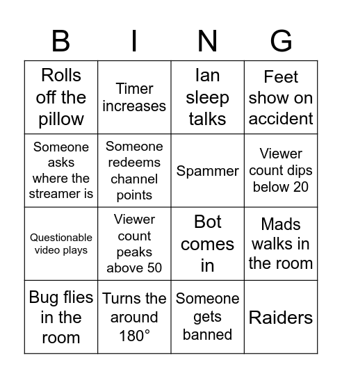 MrFimple Sleep Bingo Card