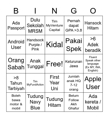 Taaruf Session Bingo Card