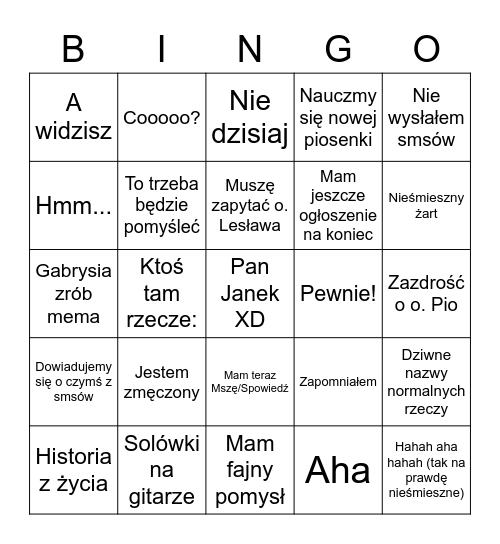 O. Anicet Bingo Card