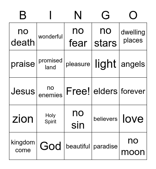 Heaven Themed Bingo Card