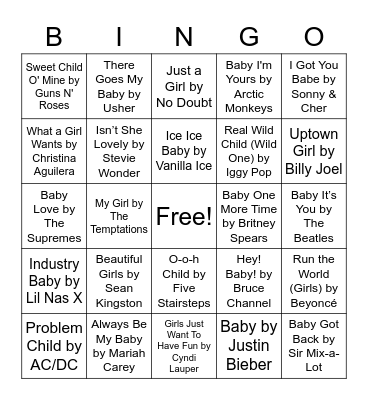 Harper's Music Bingo Card