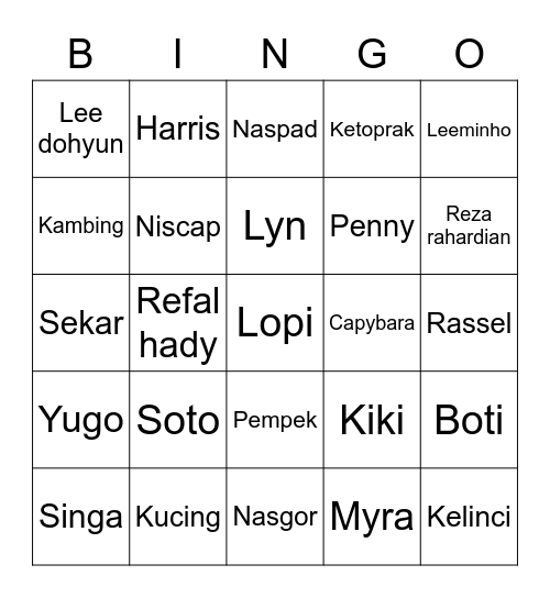 Lyn Bingo Card