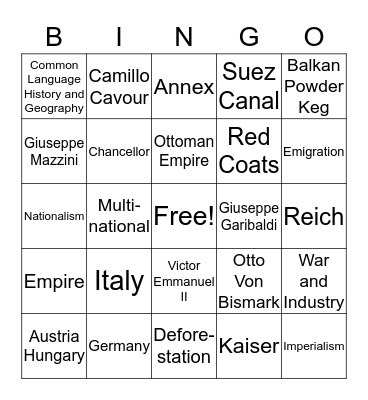 Nationalism Bingo Card