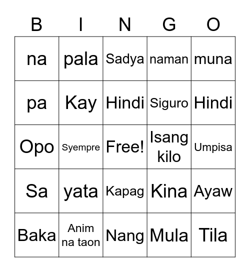 Pang Abay Bingo Card 