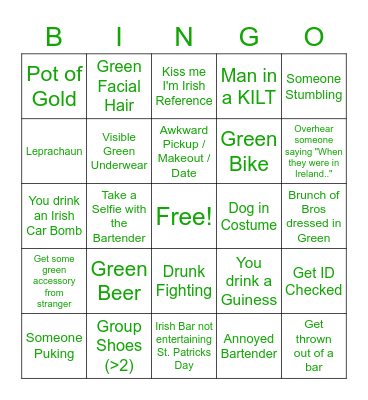 Patrickwa Pub Crawl Bingo Card