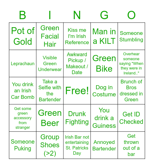Patrickwa Pub Crawl Bingo Card