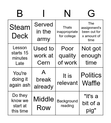 Dean Bingo Card