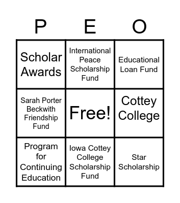 PEO PROJECTS Bingo Card