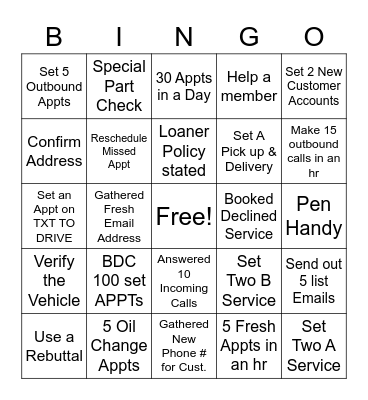 Mercedes-Benz Bingo Card