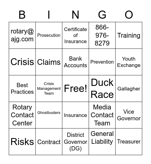 Risk and Crisis Management Bingo Card