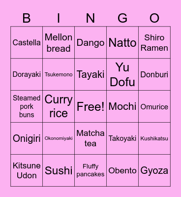 Japanese Food Bingo Card