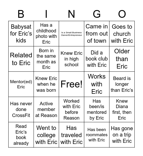 Eric Freedom Bingo Card