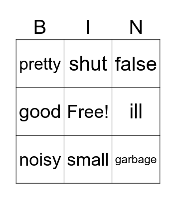 Synonyms Bingo Card
