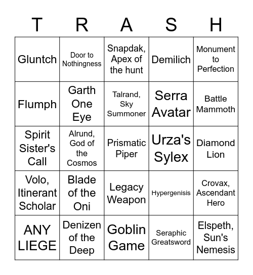 Trash Card Bingo Card