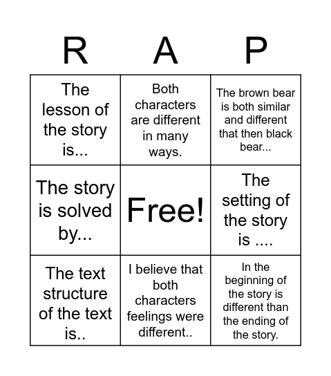 R.A.P Bingo Card
