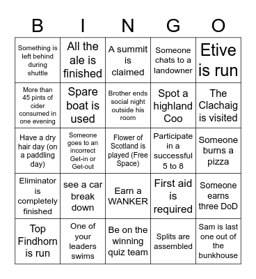 Scotland '23 Trip Bingo Card