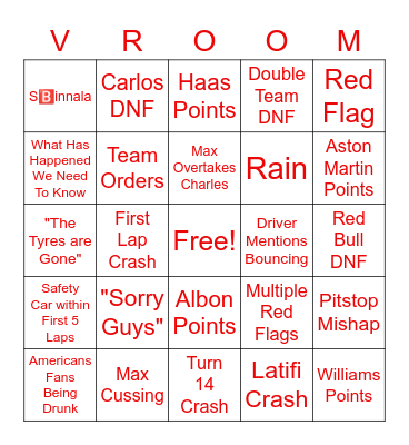 Furry F1 Bingo Card