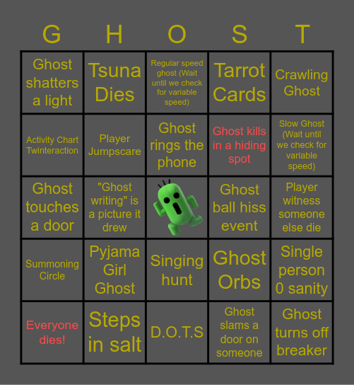 PHASMOPHOBIA RPG Bingo Card