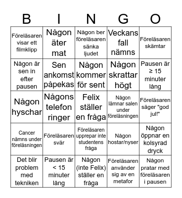 Föreläsningsbingo (Cellbiologi HT15) Bingo Card