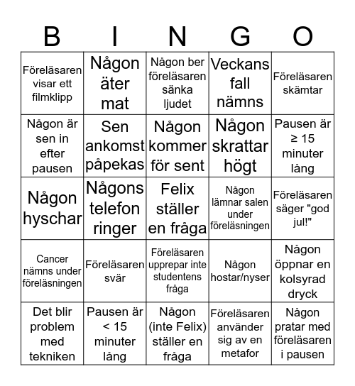 Föreläsningsbingo (Cellbiologi HT15) Bingo Card