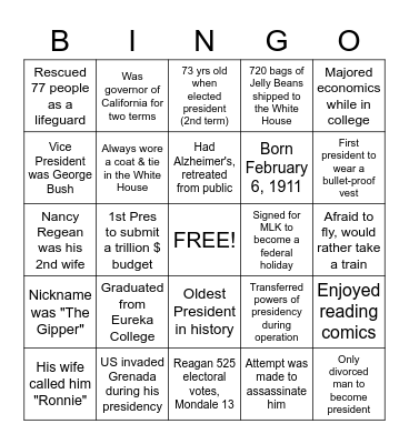 Reagan Bingo Card