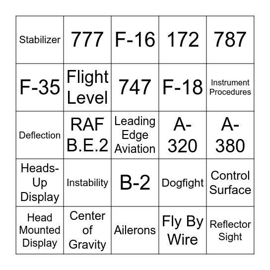Leading Edge Aviation Bingo Card