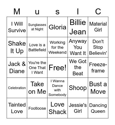 80's Music BINGO Card