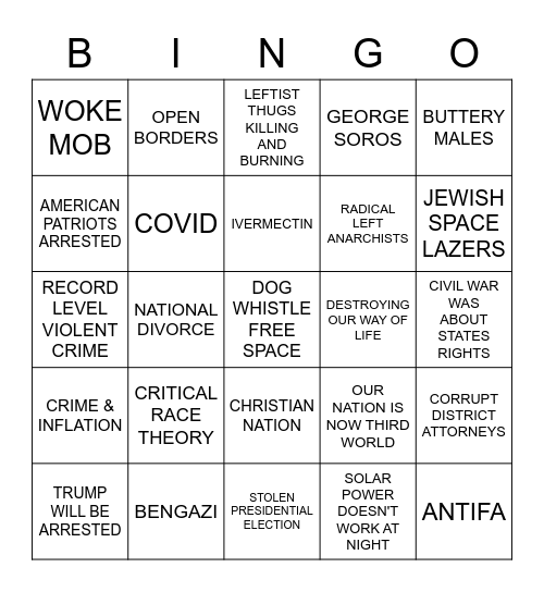 GQP Conspiracy Bingo Card