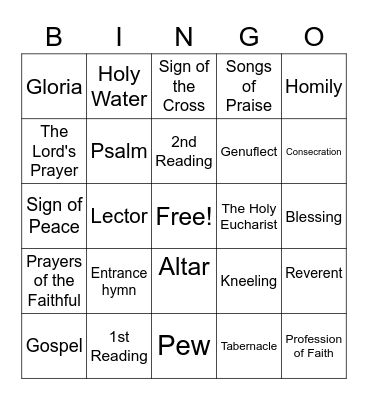 Celebrating The Mass Bingo Card