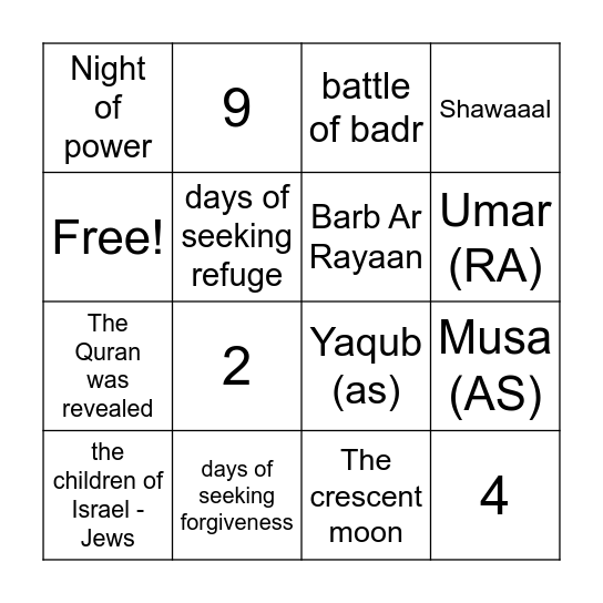 Islamic Bingo Card