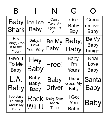 Cusick Baby Bingo Card