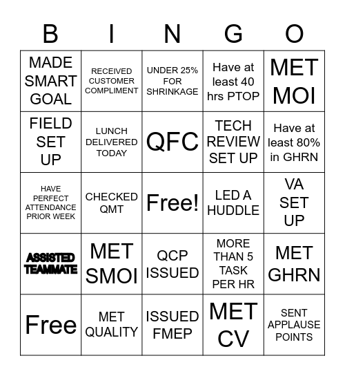 ALLSTATE Bingo Card