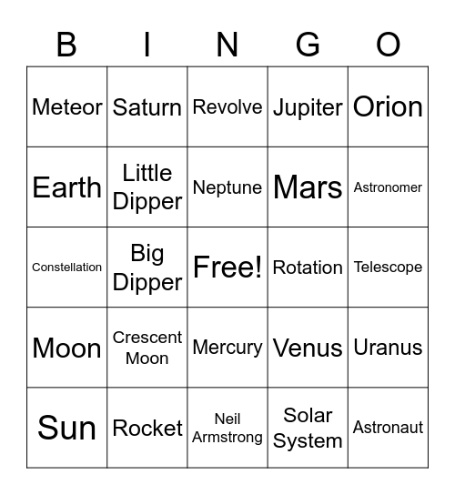 Space Bingo Card