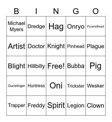DBD Killers Bingo Card