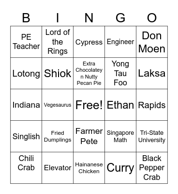 Chan Lingo Bingo Card